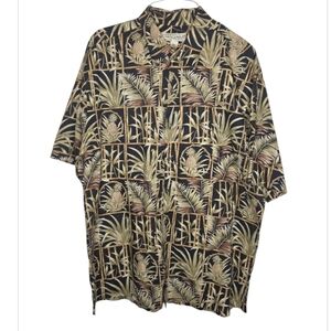 Tori Richard Short Sleeve Cotton Lawn Hawaiian Shirt Size XL Black Green Bamboo